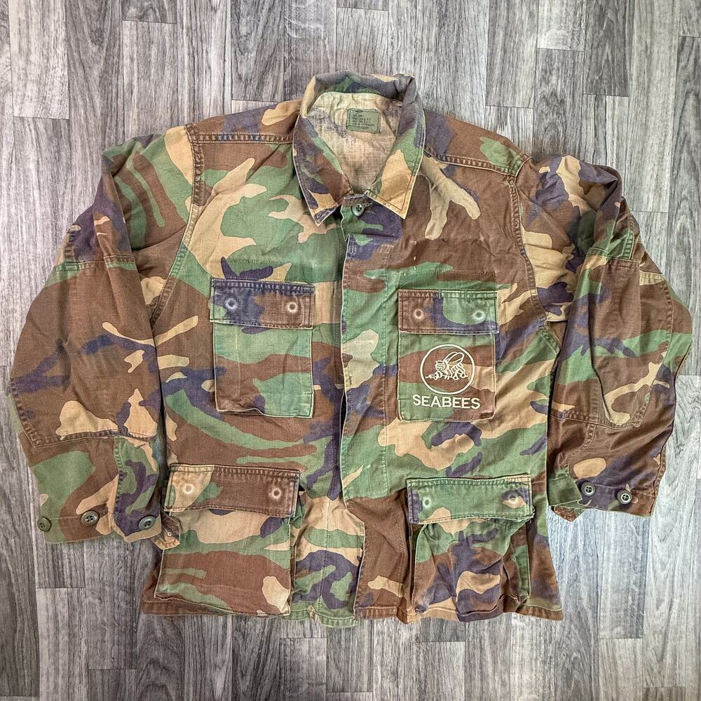 US Navy SEABEES Woodland Camo Combat Jacket Small Short Military Uniform